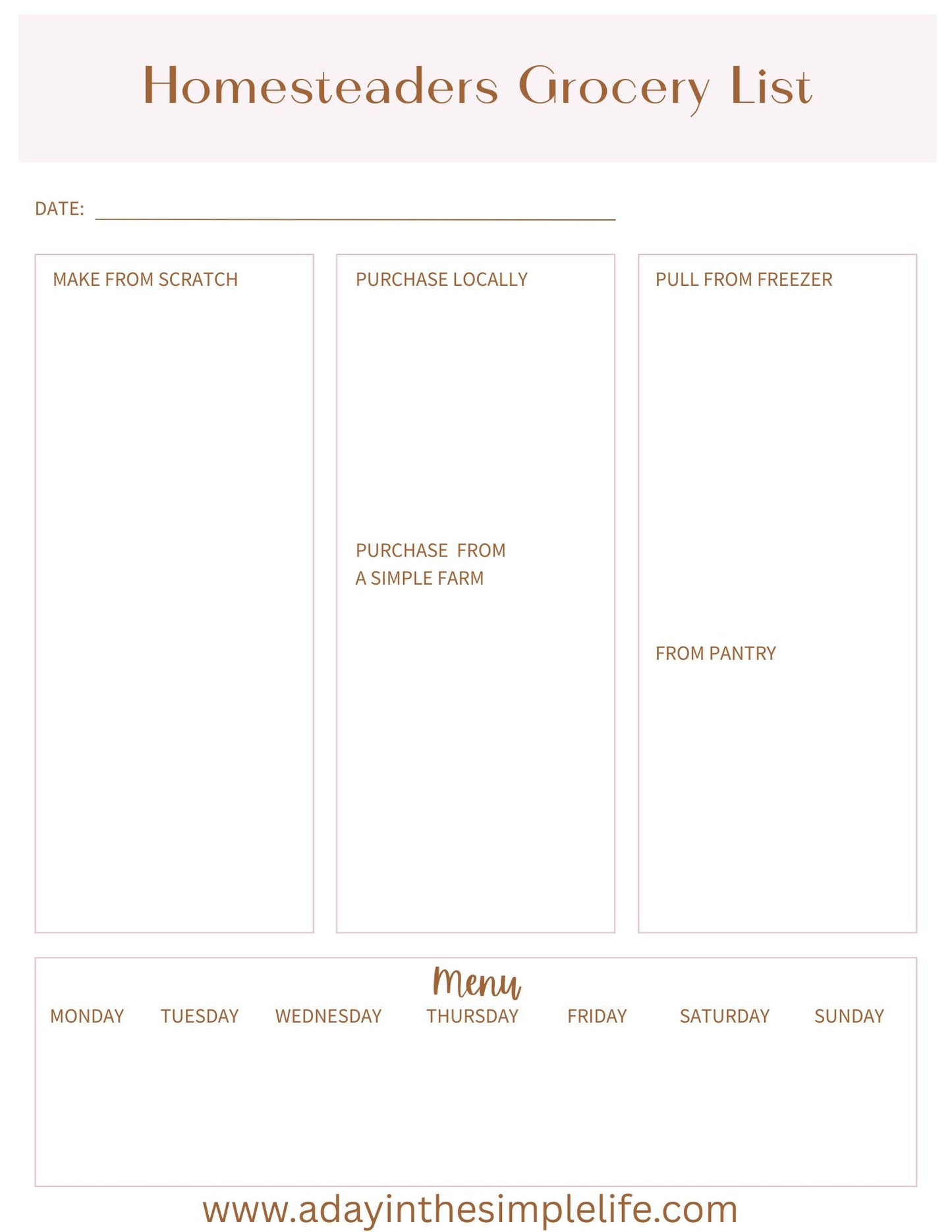 Homesteaders Grocery List, digital file