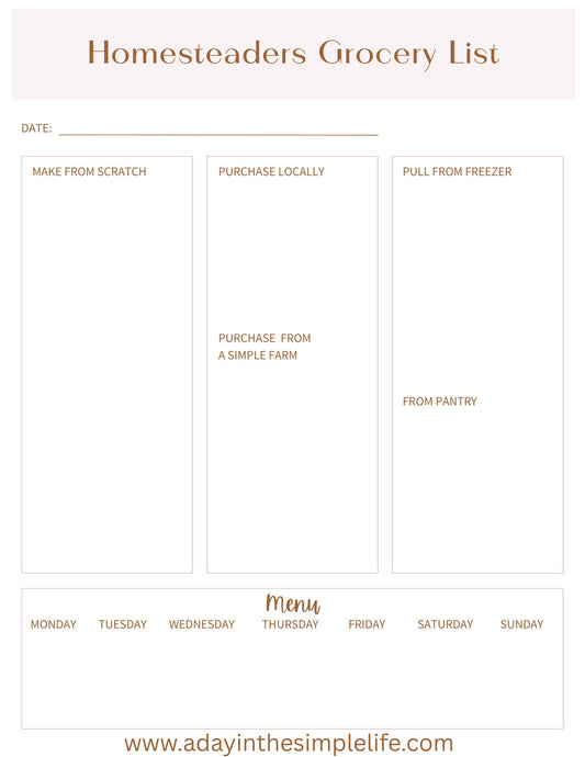 Homesteaders Grocery List, digital file